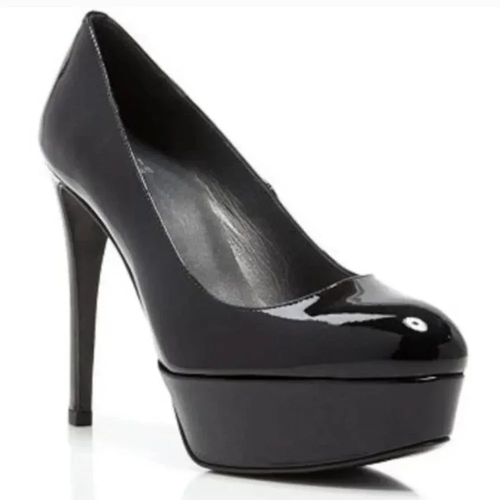 Stuart Weitzman Mae Platform Pumps Black Patent Leather | Size 7